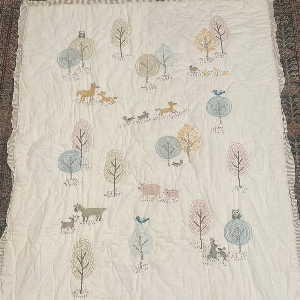 Forest/Farm Animal Themed Quilt - Cream and Pastel